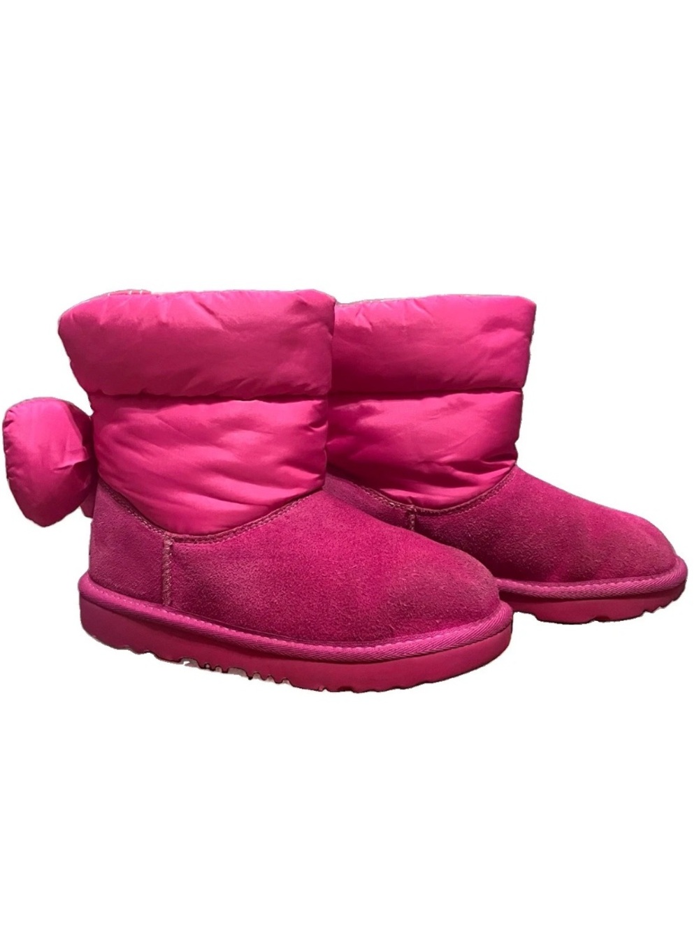 UGG Hot Pink Bailey Bow Maxi Wavelength Back Bows Sheepskin Boots Girls Size 2